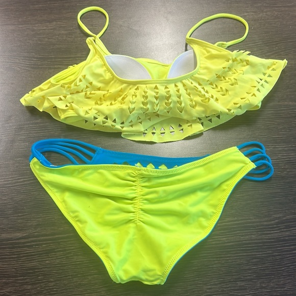 RipCurl Laser Cut neon bikini Sz L Bottom Sz M Top - Picture 3 of 5